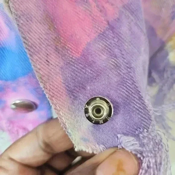 Vintage Fringe Denim Cropped Tie-Dye Jacket - Size Medium - Picture 7 of 13